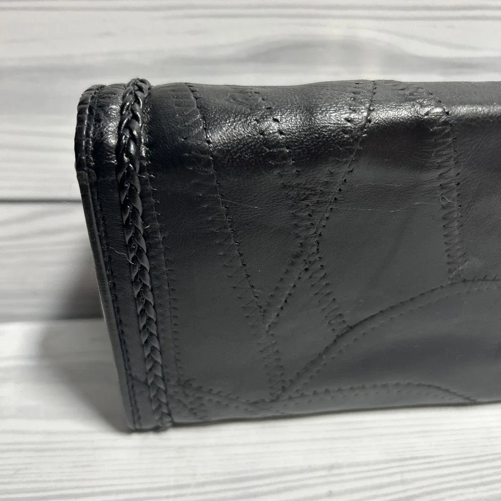 Vintage Brighton Black Heart Accent Tri-Fold Wallet Credit Card Folding Women